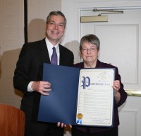 City of White Plains Mayor Thomas Roach attended The 26th Annual Salvation Army Community Service Awards Breakfast, at the Crown Plaza Hotel, on Thursday, March 27. Mayor Roach (left) presented Mary Spengler, the Executive Director of the Hospice & Palliative Care of Westchester with a Proclamation declaring Thursday, March 27, as “Hospice & Palliative Care Day” in White Plains. Albert Coqueran Photo