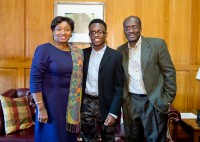 Caption: L to r New York State Senator Andrea Stewart-Cousins, Joshua Colas, and Guy Colas.