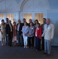 : My Money Workshop CEO Dick Yaffa with volunteer instructors Vicki Gold, Gary Gordon, Paul Katzenstein, Ron Mandle, Helene Reda, Richard Fishkin and Marty Oppenheimer (some standing with their spouses) and associate Marisol Katchvurian at a recent staff appreciation dinner. Claire Yaffa Photo