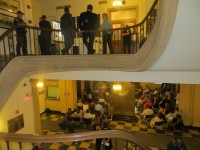 The crowd attending the FASNY public hearing spilled out from the 125-seat Council Chambers to the lobby area outside on the second level of City Hall as well as in the main rotunda downstairs. About 200 people attended in total.