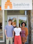 Horace Greeley High School student and T-shirt designer Scott Silver and Dawn-Marie Manwaring, owner of Beehive Designer Collective, outside the co-op boutique in Mount Kisco.