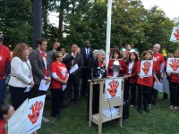 ) Suzannah Gliddon of SAPE is joined by political leaders and residents opposed to the Algonquin Pipeline Expansion Project