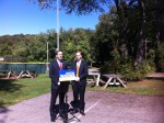 Justin Wagner, left, the Democratic candidate in the 40th state Senate District, appeared with Assemblyman David Buchwald Tuesday pledging to support campaign finance and ethics reforms if elected.