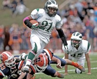 Pleasantville's Brandon Castro leaves a path of destruction in Saturday's Panther win over archrival Briarcliff.