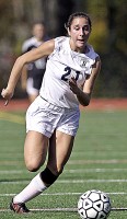 Briarcliff's Carly Fanelli races toward the goal in Saturday's playoff win. She scored three times in the first half.
