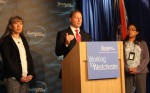 Westchester County Executive Rob Astorino discussed Ebola precautions being taken in Westchester County on Wednesday. He was joined by Dr. Ada Huang, left, deputy commissioner of the county health department for disease control,  and Dr. Cheryl Archbald, deputy commissioner of the county health department for Community Health.