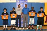Knicks | The Examiner News The resident student/athletes at Children’s Village welcomed Westchester Knicks General Manager Allan Houston (left center) and the inaugural Head Coach of the Westchester Knicks Kevin Whitted, who both led the children in a basketball clinic, on the Dobbs Ferry campus, on Thursday, Oct. 9. Albert Coqueran Photo