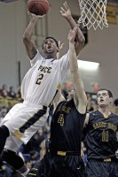 Kyle Pearson | The Examiner News Pace University's Kyle Pearson gets inside for a layup in last week's home opener vs. Saint Rose.