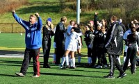 Haldane Coach Gary Van Asselt led the Blue Devils to the first NYS Class C girls' soccer championship last Sunday in a 1-0 win over Lansing.