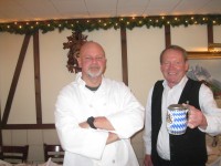 Yorktown resident Dieter Schramm, right, has owned Jennifer’s German American Restaurant in town for about 30 years with his wife, Irngard. The head chef is Somers resident Neal Heinrich.  Photo credit: Neal Rentz 