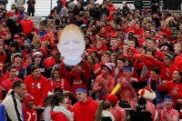 Photo 4-Stepinac Wins Epic Battle and CHSFL AAA Championship | The Examiner News The Crusaders faithful packed Jack Coffey Field, at Fordham University to support their team. They even painted their chest Crusaders red and brought a Fathead of Head Coach Mike O’Donnell.