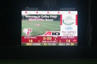 At the end of the game, the scoreboard tells the story on Jack Coffey Field, at Fordham University, on Saturday, as Stepinac High School is crowned the 2014 CHSFL AAA Champions. 