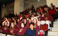 Students from Good Counsel Academy Elementary School enjoy the Westchester Knicks versus the Erie Bayhawks. 