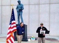 Candle Vigil-1 | The Examiner News : Frank Morganthaler (right) honors the memory of NYPD officers Rafael Ramos and Wenjian Liu. The Westchester County Police Memorial is to the left.