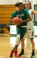 teisha hyman | The Examiner News Teisha Hyman and the Falcons held on for a double-overtime win at Pleasantville last week.