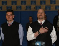 Former Stepinac Head Basketball Coach Tim Philp (right) returned to the court of Stepinac High School for the first time since departing his position to tend to family issues in 2013. Philp joined the staff of Cardinal Hayes Head Coach Joseph Lods (left), as his Associate Head Coach this season. Albert Coqueran Photos 