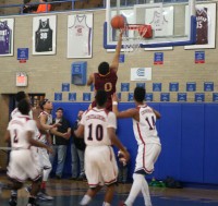 The “Big Zero” on the back of his uniform is certainly no indication of his scoring aptitude, as Cardinal Hayes forward Jeffrey Hayden scores two of his 26 points, in the Hayesmen’s win over the Crusaders, 85-70, at Stepinac, on Saturday.