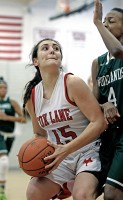 Fox Lane's Maria Violante powers to the basket vs. Woodlands.