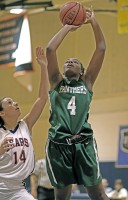 Pleasantville's Josie Amerson scores a basket vs. host Briarcliff. 