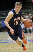 Briarcliff's Jack Reish drives vs. Woodlands in the Class B title game.   
