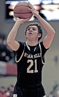 Liam Nowlin of Byram Hills shoots the ball at the County Center.  