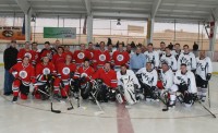 Westchester County Firefighters and White Plains Firefighters Hockey Teams took a moment to pose for a photograph before they battled to a 6-6 tie and raised money for the Ronald McDonald House of the Greater Hudson Valley, at the 20th Annual “Battle of the Bravest” Charity Cup Hockey Game, at the Ebersole Ice Rink, White Plains on Saturday. Albert Coqueran Photos