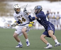 Pace's Ryan O'Hagan controls the ball in  Saturday's win over Saint Anselm.   