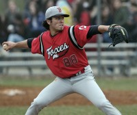 4-14Foxes1-Aaron Winkler | The Examiner News Fox Lane's Aaron Winkler pitches in last Thursday's game at Ketcham.