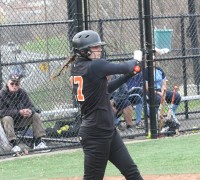 Tigers sophomore first baseman Juliet Lodes singled in the second inning against Ursuline but did not score. Lodes is one of the young players that the Tigers will need hitting in order to sustain a winning Section 1 season. 