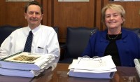 White Plains Budget Director Michael Genito with Budget Assistant Carolyn Mayo as they release the 2015-2016 Proposed Budget for the City of White Plains.