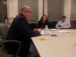 New Castle Police Chief Charles Ferry, pictured here in April, addresses the town board on the coyote issue as Coyote Awareness and Safety Advisory Committee chair Victoria Alzapiedi looks on.