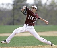 4-28base1-Steven Franzese | The Examiner News Valhalla's Steven Franzese pitches in last Friday's Viking home win vs. Westlake.