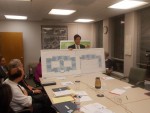 Chappaqua Crossing planner Andrew Tung displays a floor plan to the New Castle Town Board showing where as many as 32 units of affordable housing would go in the property's cupola building.