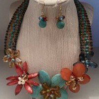 Turquoise and coral costume necklace.