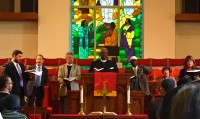 Clergy from Christian, Jewish, Muslim and Baha’i religions worship together with prayer, scripture readings and song at an interfaith service Sunday afternoon at Mount Hope AME Zion Church, White Plains.