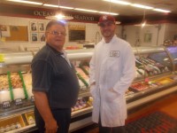 June 16 Westchester BOW Pix | The Examiner News Andy Konstantakopoulos, left, owner of A.N.S. Seafood, with his son-in-law Paul Zorbas in front of their counter at Key Food in Pleasantville. Martin Wilbur photo