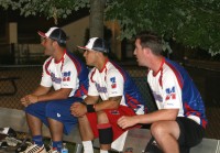 [L-r] Riemans’ consistent “hit-men” pitcher Tommy Zeoli, second baseman Nick Parente and leftfielder Kevin Murray are three of the reasons the reigning Playoff Champions of the White Plains Recreation Men’s Softball Thursday Night League are 7-3 this season and in contention for another Title this year. 