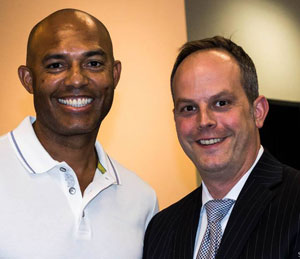 Mariano Rivera Toyota and Scion of Mount Kisco opened on July 1. Standing with Major League Baseball’s all time saves leader is the car dealership’s general sales manager Liam Tully. Stephanie Lombardo photo