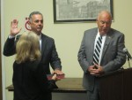 419 New MK Police Chief pic | The Examiner News John Brogan was sworn is as the new Mount Kisco police chief on Sept. 8 by Trustee Karen Schleimer and Mayor Michael Cindrich.