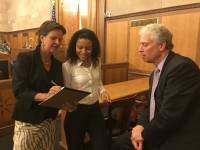 Budget Referendum | The Examiner News County legislators (left to right) Sheila Marcotte (R-Eastchester) and Virginia Perez (D-Yonkers) with BOL Chairman Michael Kaplowitz (D-Somers).