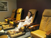 Cortlandt resident Tracy Cong, manager of Beach Nails, Spa and Tanning in Peekskill, in the pedicure room. Photo credit: Neal Rentz 
