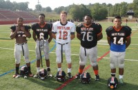 Leading the Tigers into the 2015 varsity football season will be seniors [l-r] wide receiver and corner-back, Donovan Brunson, wide receiver and free safety, Matthew Scotman, quarterback, Tommy Avery, defensive nose-guard and offensive right guard, Jimmy Hall and running back and linebacker, J.J. Hernandez. Albert Coqueran photos