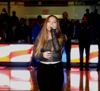 Bianca Ryan, the first-ever winner of America’s Got Talent, welcomed the Westchester Knicks to their second season at the Westchester County Center with a touching rendition of the National Anthem. 