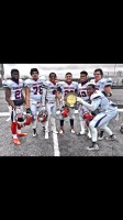 Crusaders Jaylin Mills (pointing) flanked by teammates [l-r] Devonte Myles, Alex Rocco, Terrell Morrison, Antonio Giannico, Devante Reid and John Walsh, lets everyone know that the 2015 CHSAA NYS Championship Plaque belongs to Stepinac High School. John Malone, Sr. Photo