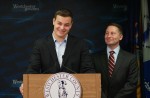 Scarsdale High School senior Scott Cohen, who suffered a serious concussion as a freshman and had lingering effects from the injury, with County Executive Rob Astorino.