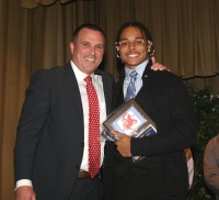 Football-2 | The Examiner News Stepinac Varsity Football Assistant Coach Jonathan Demarco presented Terrell “T.J.” Morrison (right) with the 2015 Stepinac Team Most Valuable Player Award, during the Stepinac Football Awards Dinner.