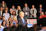 Democratic presidential frontrunner Hillary Clinton addresses several hundred supporters during a rally Thursday afternoon at SUNY Purchase.