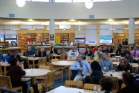 New York State Education Commissioner MaryEllen Elia addresses teachers and parents last Monday at a meeting at White Plains High School. Andrew Vitelli Photo