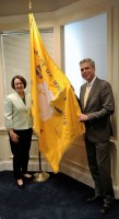 Chris Roithmayr, President of Woman’s Club of White Plains and Mayor Thomas Roach with present day flag.