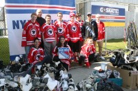 The North Rockland Travel Hockey Team were major contributors to the NY Rangers and Chase Youth Hockey Initiative Equipment Drive Contest, while dropping off a multitude of equipment collected in their neighborhoods over a month period. NY Rangers legend Adam Graves (second left) posed with the team after the work was completed. 